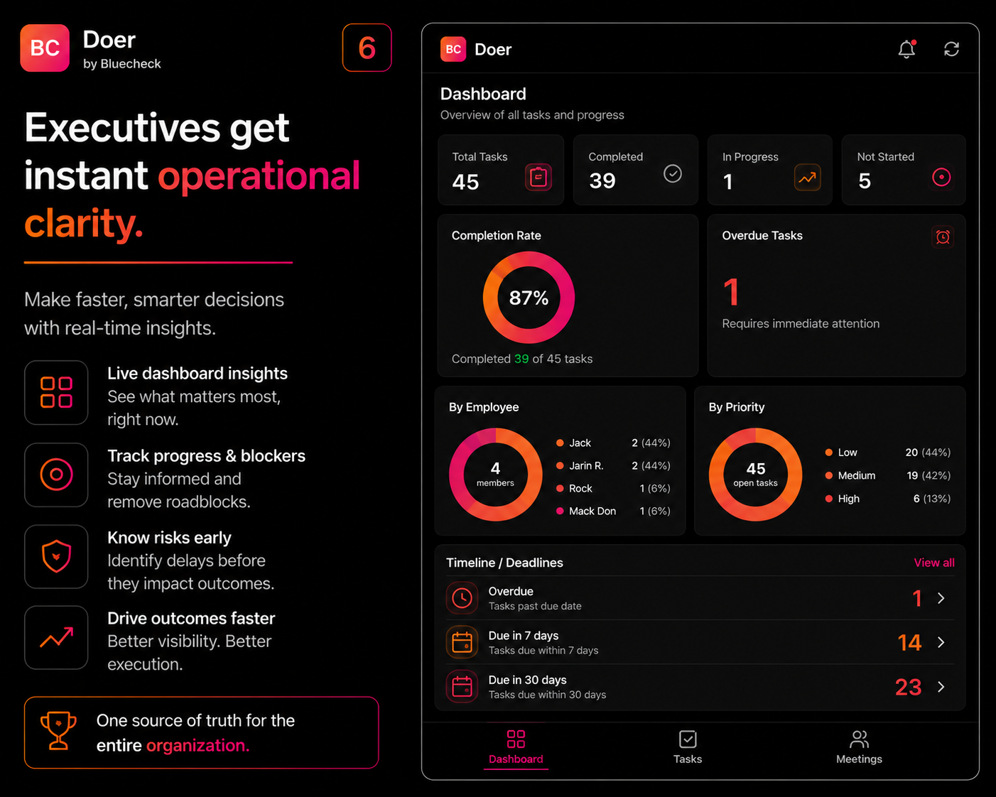 Doer executive dashboard — task completion and team overview